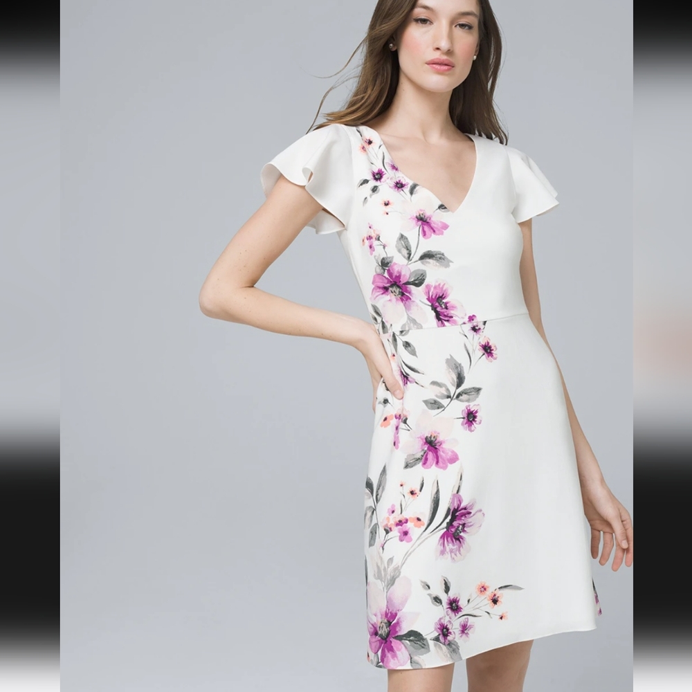 White House Black Market Floral Midi Dress - White and Pink